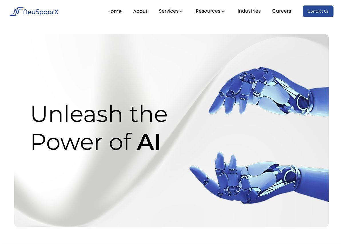 NeuSpaarX website hero: 'Unleash the Power of AI'