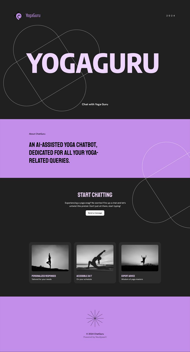 YogaGuru landing page: an AI-assisted yoga chatbot